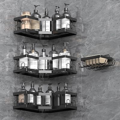AceMining Shower Caddy 4 Pack Black Adhesive No Drilling Rust Resistant