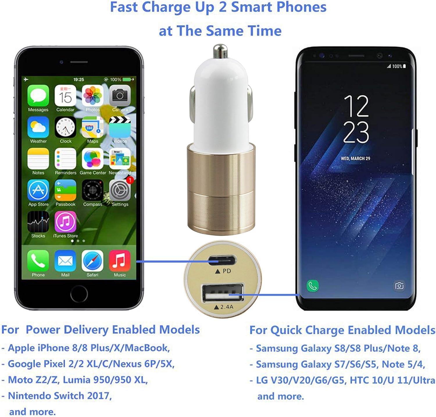 Car Charger Google Pixel 4/4 XL Compatible with iPhone 11 Pro Max Sngg