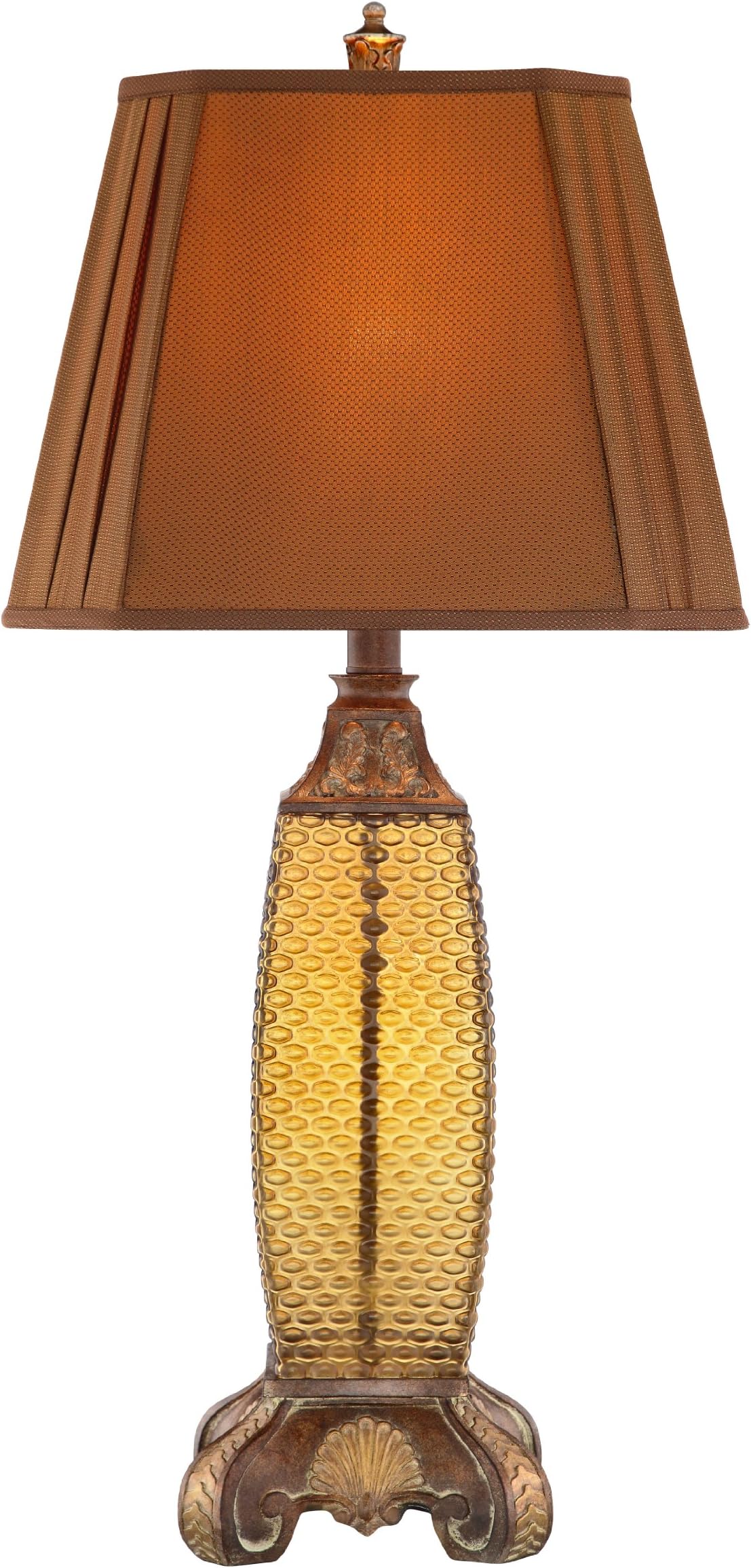 Catalina 19095-001 4-Way 33.5-Inch Amber Glass Table Lamp with LED Night Light with Weathered Bronze Finish and Chameleon Tapered Shade, Bulb Included