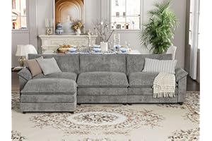 YESHOMY Sectional Modular Sofa L Shaped Chenille Fabric Couch with High Supportive & Soft Sponges and Removable Ottoman, Sleeper Comfy Upholstered Furniture for Living Room, Grey