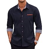 COOFANDY Men's Long Sleeve Casual Button Down Shirts Untucked Shirts Plaid Collar Vintage Denim Shirt
