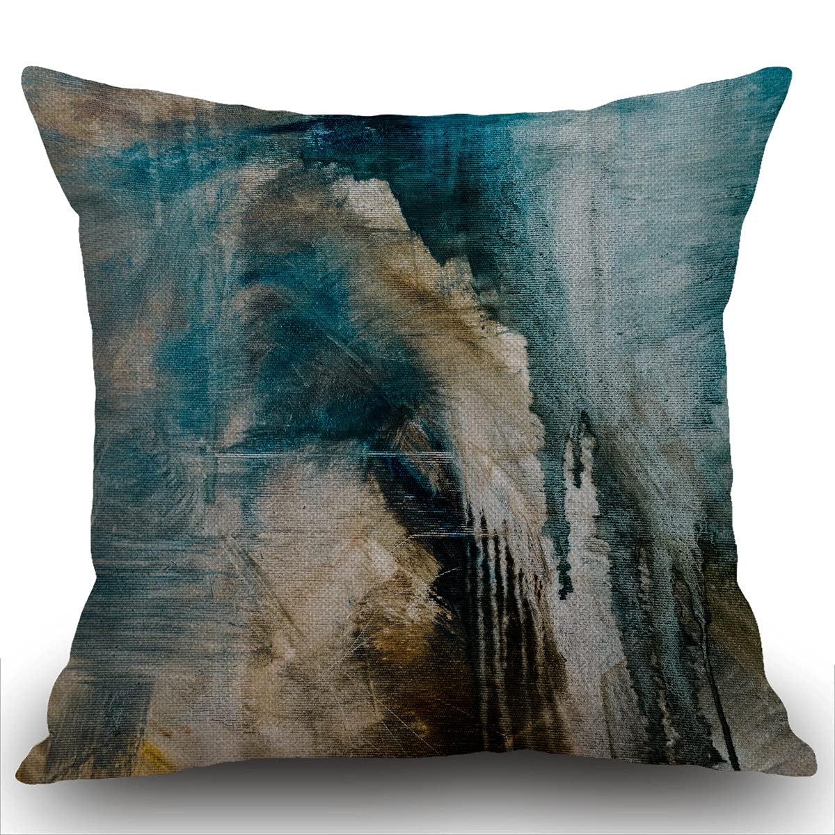 Smooffly Oil-Painting Decorative Cushion Cover, Abstract Canvas Color Artwork Grunge Double-Sided Pattern Square Turquoise Pillow Cover Sofa Pillow Cover for Living Room