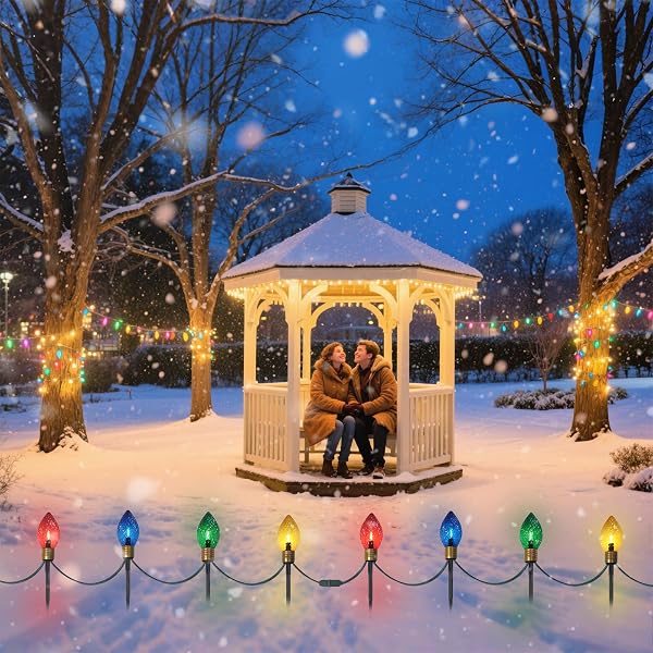 CHYPARTY JUMBO CHRISTMAS PATHWAY LIGHTS OUTDOOR, 7FT 4PCS CONNECTABLE PLUG IN MULTICOLOR DIAMOND WALKWAY LIGHTS FOR DRIVEWAY, FENCE, YARD HOLIDAY DECOR, GREEN WIRE