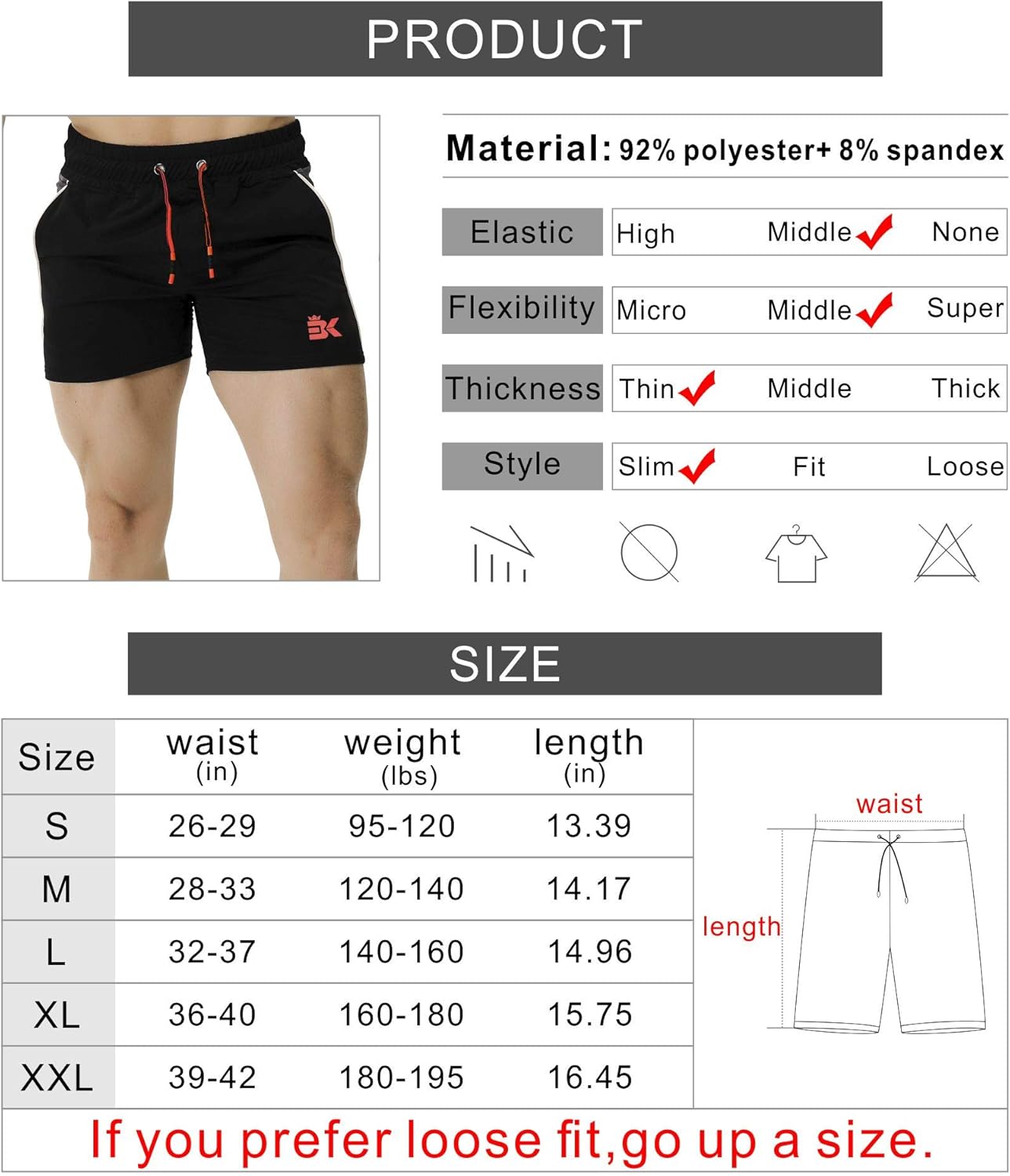BROKIG Men's 5" Gym Bodybuilding Shorts Running Workout Lightweight Shorts Elastic Waistband with Pockets: Clothing