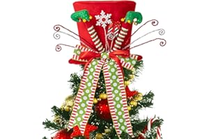 MOSHAKALA Christmas Tree Topper Hat, Elf Legs Tree Topper, Tree Topper Christmas Decorations with Bow Ribbon Christmas Tree Ornaments for Home Decor Xmas Gift