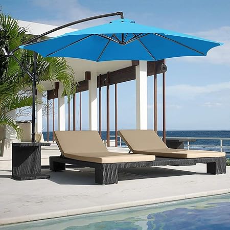 Amazon Com Best Choice Products 10ft Offset Hanging Aluminum Polyester Market Patio Umbrella W 8 Ribs And Easy Tilt Adjustment Blue Garden Outdoor