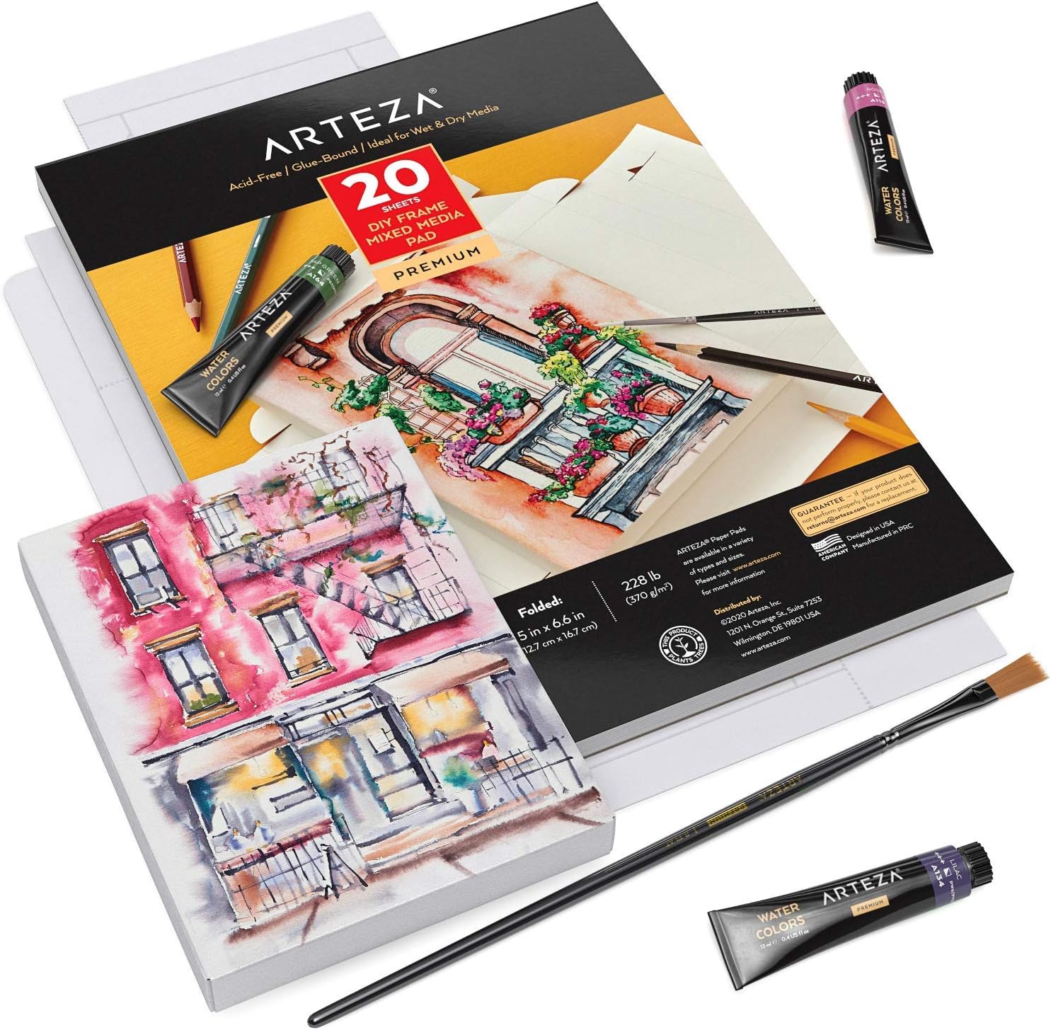 Arteza Mixed Media Paper Foldable Canvas Pad, 5x6.6 Inches, 20 Sheets, DIY Frame, Heavyweight Multimedia Paper, 228 lb, 370 GSM, Acid-Free, Art Supplies for Painting & Mixed Media Art : Office Products