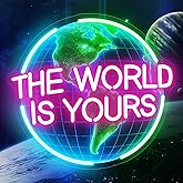 The World Is Yours Neon Sign for Wall Decor, Earth Neon Light with Dimmer, for Man Cave Boy Room Decor, Gift for Man Boyfriend, Decoration USB Powered with Switch