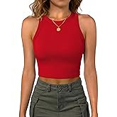 iGENJUN Women Tank Tops Built in Bra Removable Light Support Ribbed Round Neck Sexy Sleeveless Cute Crop Top Summer