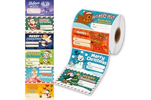 PNTNQA 500 Pcs Christmas Gift Tags Stickers Roll - Zero Repeats Unique Designs - Self Adhesive to from Labels for Holiday Gift Wrapping - Name Tags for Presents, Cards & Bags, 2.95 x 1.6 Inches