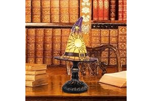 TFRUKIET Vintage Gothic Witch Hat Night Light – Stained Glass LED Lamp, Spooky Halloween Decor, Indoor & Outdoor Witchcraft Gift, Unique Halloween Party Decorations Lighting, Halloween Witch Hat Lamp Purple
