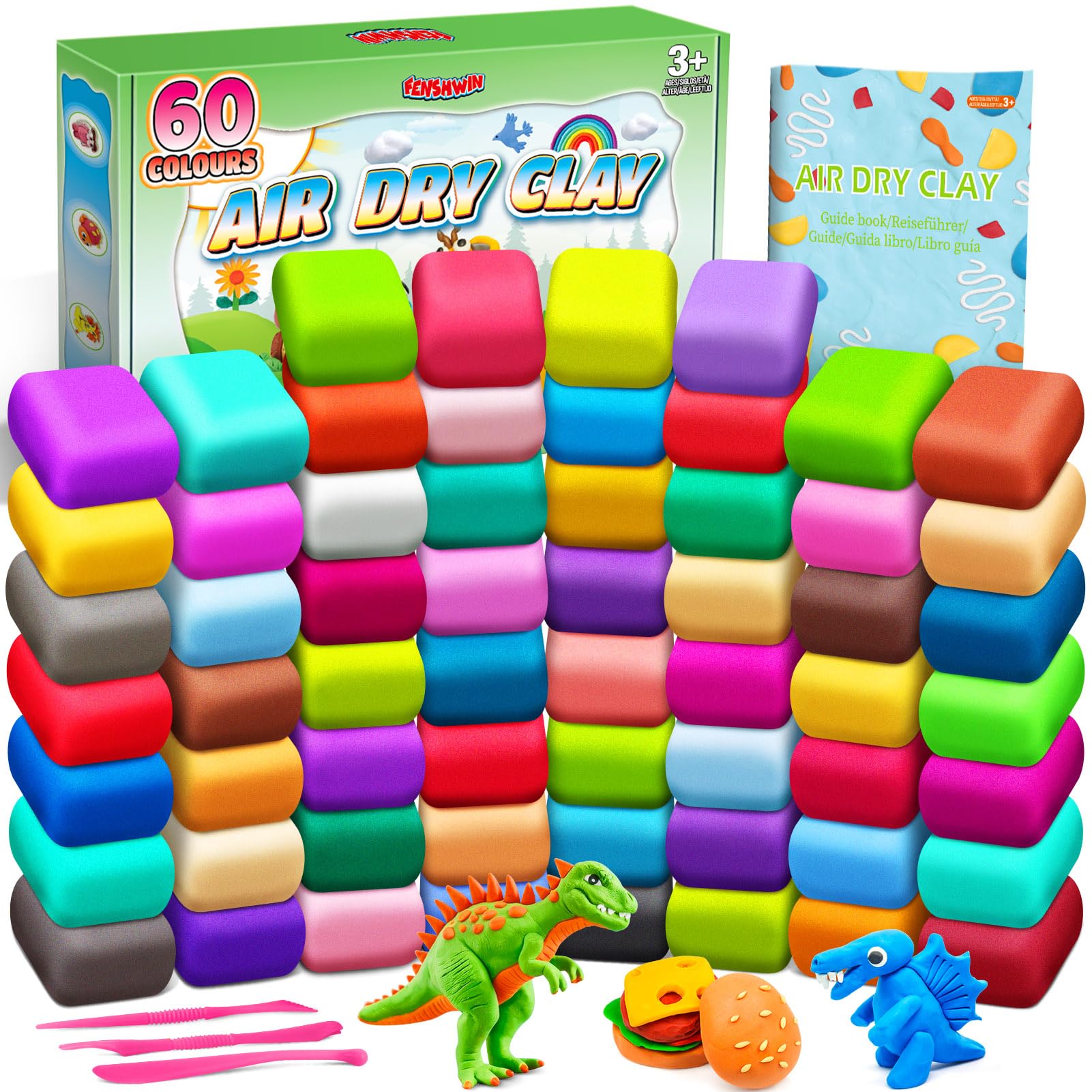 Air Dry Clay, 60 Colours Modelling Clay for Kids, Craft Kit for Kids Boys Girls Toys