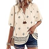BTFBM Womens Summer Tops Boho V Neck Short Sleeve Dressy Casual Business Blouses Flowy Floral Print Shirt Trendy 2026