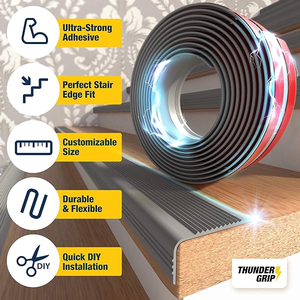 STAIR EDGE PROTECTOR 48 FT – GRAY RUBBER EDGE TRIM FOR STEPS – STAIR NOSE MOLDING – RUBBER NOSE TRIM – FIT FOR INDOOR AND OUTDOOR – NON SLIP AND WATERPROOF