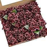 Ling's moment Burgundy Artificial Gardenia Flowers, 25pcs, 2.7" Gardenias for DIY Wedding Decor, Bouquets, Centerpieces, Bridal Shower Floral Arrangements