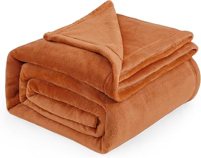 Bedsure Fleece Blanket King Size 270x230 cm Burnt Orange Microfibre