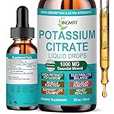Potassium Supplement Liquid Drops, High Absorption Potassium Citrate 1000mg for Muscle Heart Electrolyte Balance and Normal pH Support*, Essential Mineral Drops, Non-GMO, 30 Servings