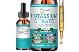 JINGYAT Potassium Supplement Liquid Drops, High Absorption Potassium Citrate 1000mg for Muscle Heart Electrolyte Balance and Normal pH Support*, Essential Mineral Drops, Non-GMO, 30 Servings