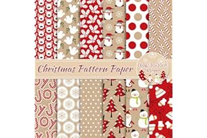 Whaline 24 Pack Christmas Pattern Paper 30x30cm Red Cute Santa Reindeer Snowman Scrapbook Paper Double-Sided Craft Papers for DIY Card Making Scrapbook Photo Album Decor, 12 Designs