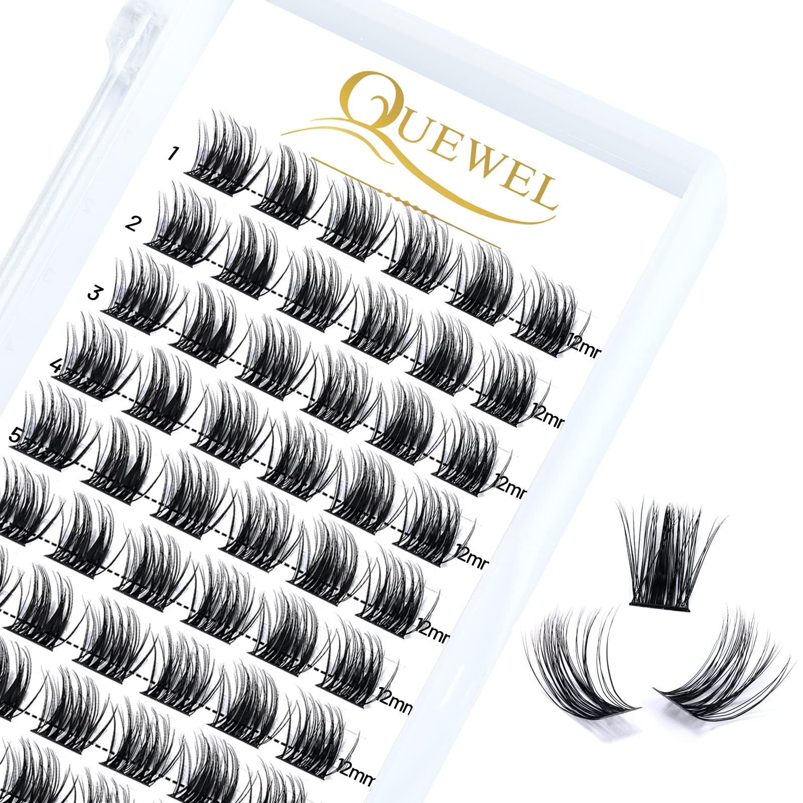 Cluster Lashes 72 Pcs QUEWEL Wide Stem Individual Lashes C/D Curl 8-16mm Length DIY Eyelash Extension False Eyelashes Soft for Personal Makeup Use at Home (natural03-C-14) — image 1