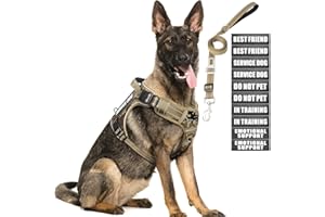 MOOGROU Tactical Dog Harness and Leash Set for Large Dogs,Heavy Duty No Pull Service Dog Vest and 10 Patches with Dog Seat Belt,Reflective Adjustable Pet Harness for Training Walking Hiking Camo L
