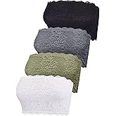 Boao 4 Pieces Women Lace Bandeau Bra Tube Top Cleavage Cover Elastic Strapless No Sponge Pad No Underwire Bra for Daily Favor