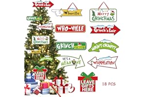 IGJUR 18pcs Grinchs Ornaments for Christmas Tree, Grinchs Tree Decor, Whoville Christmas Decorations Paper Hanging Ornaments for Winter Xmas Party Favor Supplies