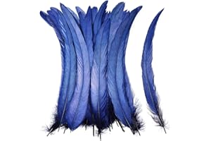 iHUFeather Natural Rooster Tail Feathers 50pcs 10-12inch Long Rooster Coque Tail Feathers Bulk for DIY Crafts Costume and Halloween Party Performances Decoration(Navy Blue)