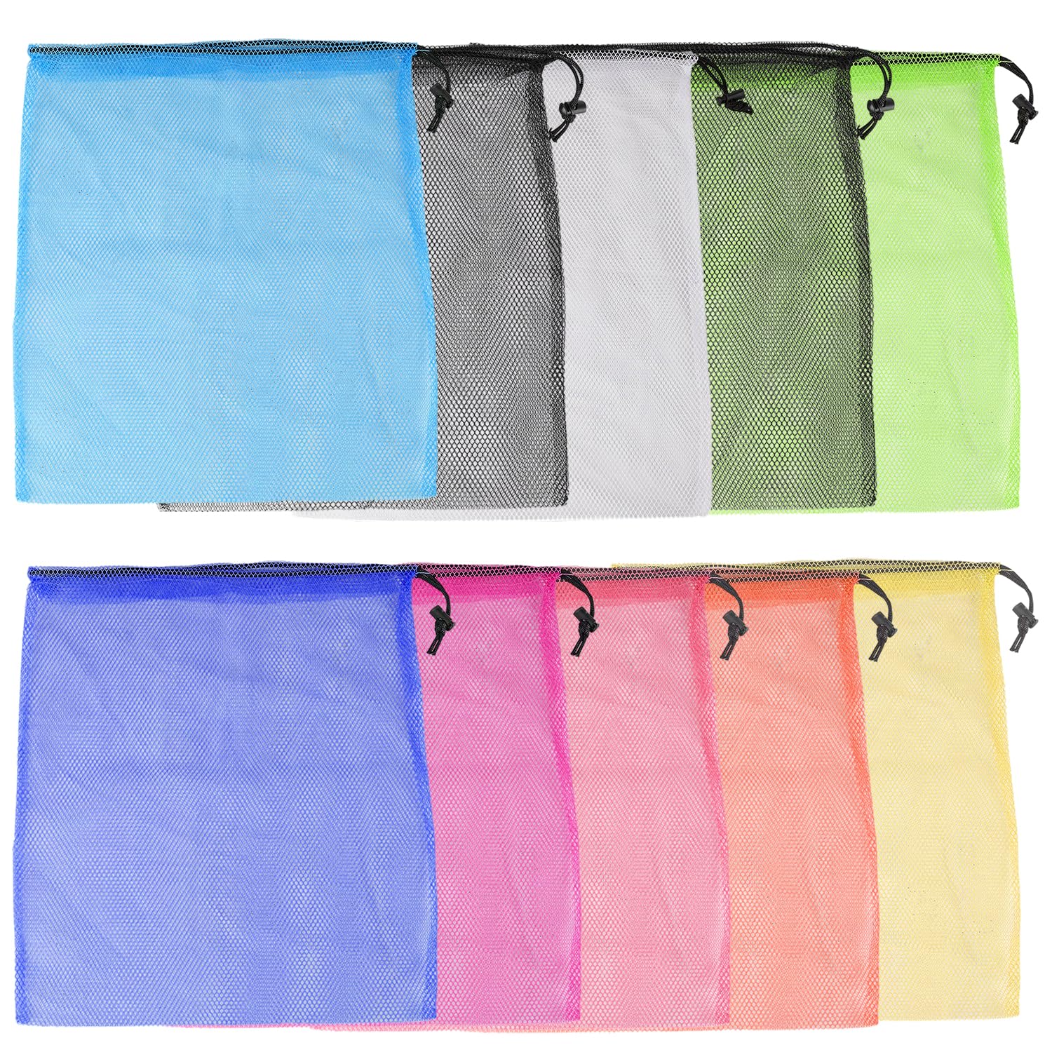 10 PCS Mesh Drawstring Bags, Nylon Mesh Storage Bags for Toys, Swimming, Beach, Travel, Laundry - Durable, Multi-Colored, Lightweight