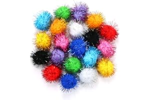 CABAX 1.8'' Assorted Color Sparkle Balls, Tinsel Pom Poms Puff Balls Glitter for Cat Kittens Toys DIY Christmas, 20 Pcs
