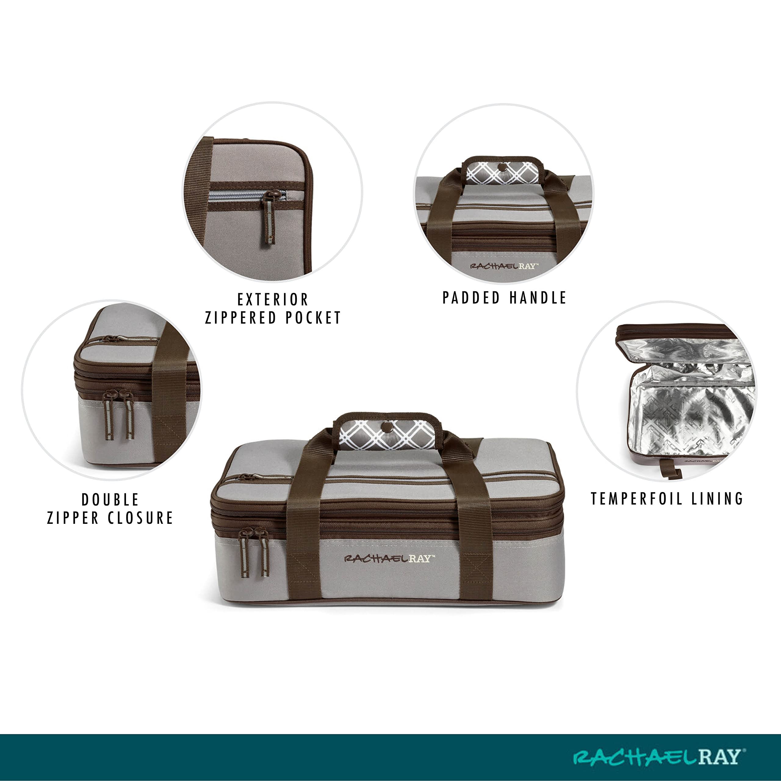 Rachael Ray Expandable Insulated Casserole Carrier for Hot or Cold Food, Thermal Lasagna Lugger Tote for Potluck, Parties, Picnic, and Cookouts, Fits 9