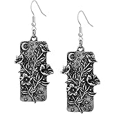 HAQUIL Vintage Antique Garden Night Floral Flower Crescent Moon Rectangle Dangle Drop Earrings Jewelry Gift for Women