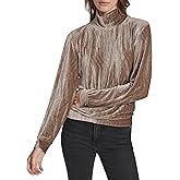 Andrew Marc Womens Turtleneck Velvet Wavy Pattern Top