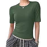YUCOLEN Womens Tops Dressy Casual Crew Neck Short Sleeve T Shirts Elbow Length Going Out Tops