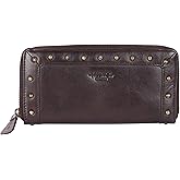 VILENCA HOLLAND Vintage Genuine Italian Leather Boho Studded Wallet – Zipper Coin Purse & Credit Card Holder for Women (Brown)