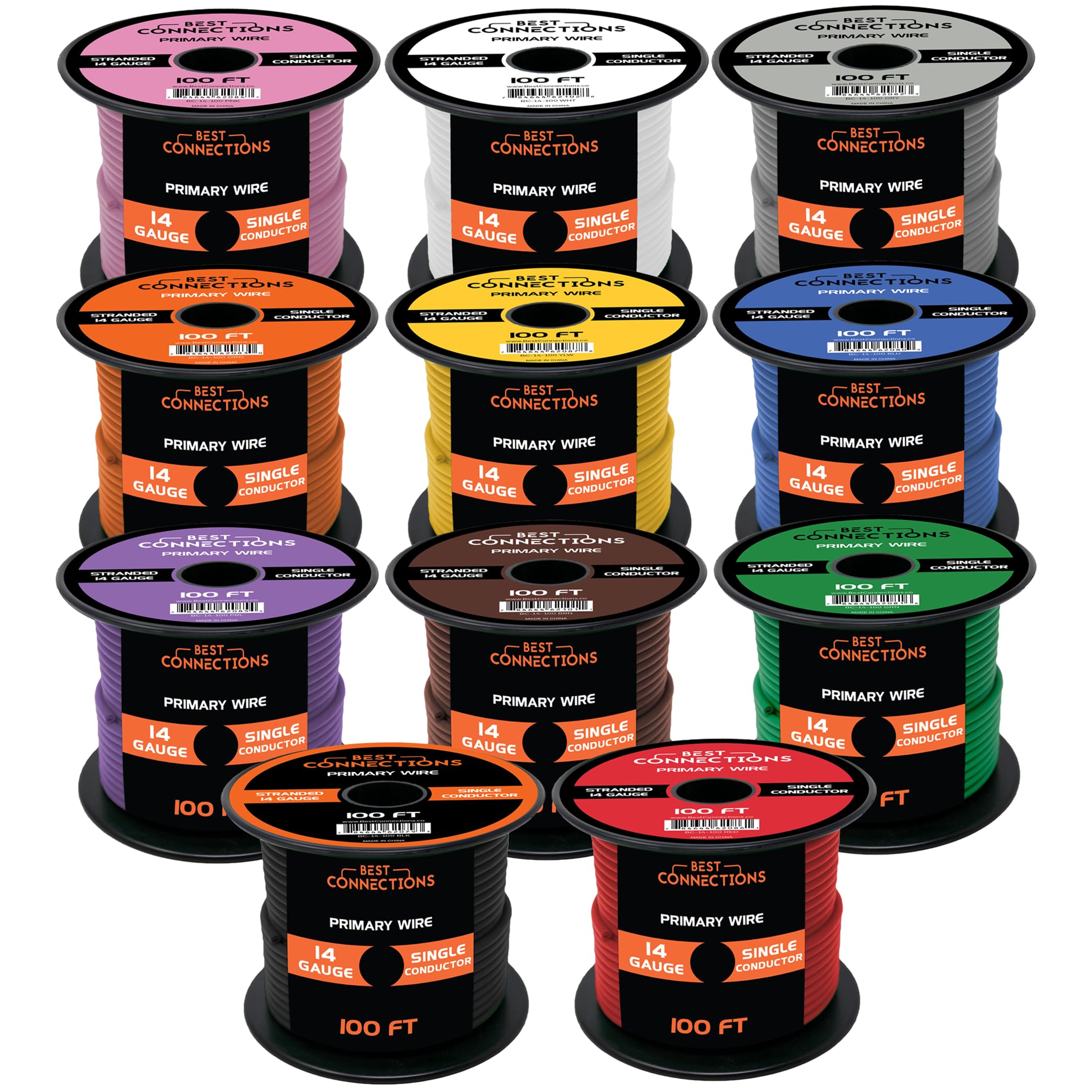 Photo 1 of Best Connections 14 Gauge Automotive Primary Wire (100ft Each – 11 Color Bundle Set) – Durable Primary/Remote, Power/Ground Electrical Wiring for Trailer, Speaker, Lighting Circuits