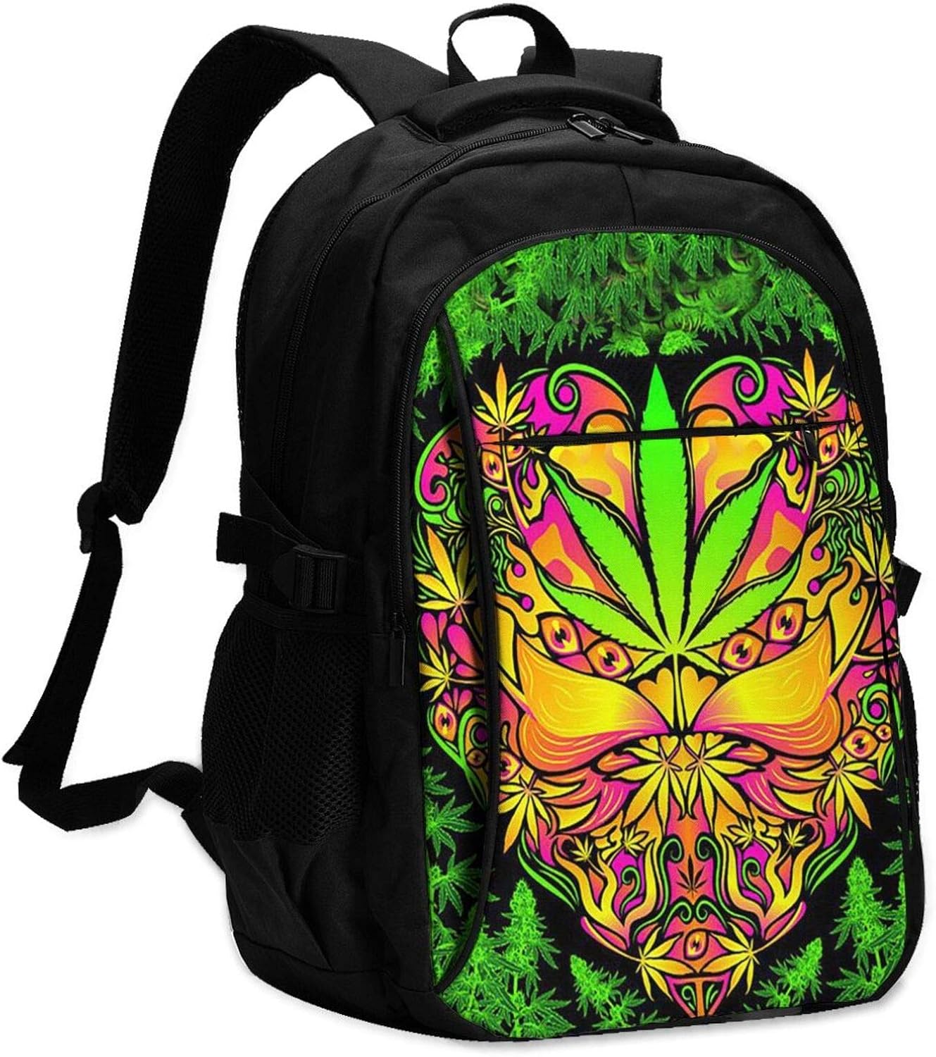 Travel Laptop Backpack with USB Charging Port, Green Psychedelic