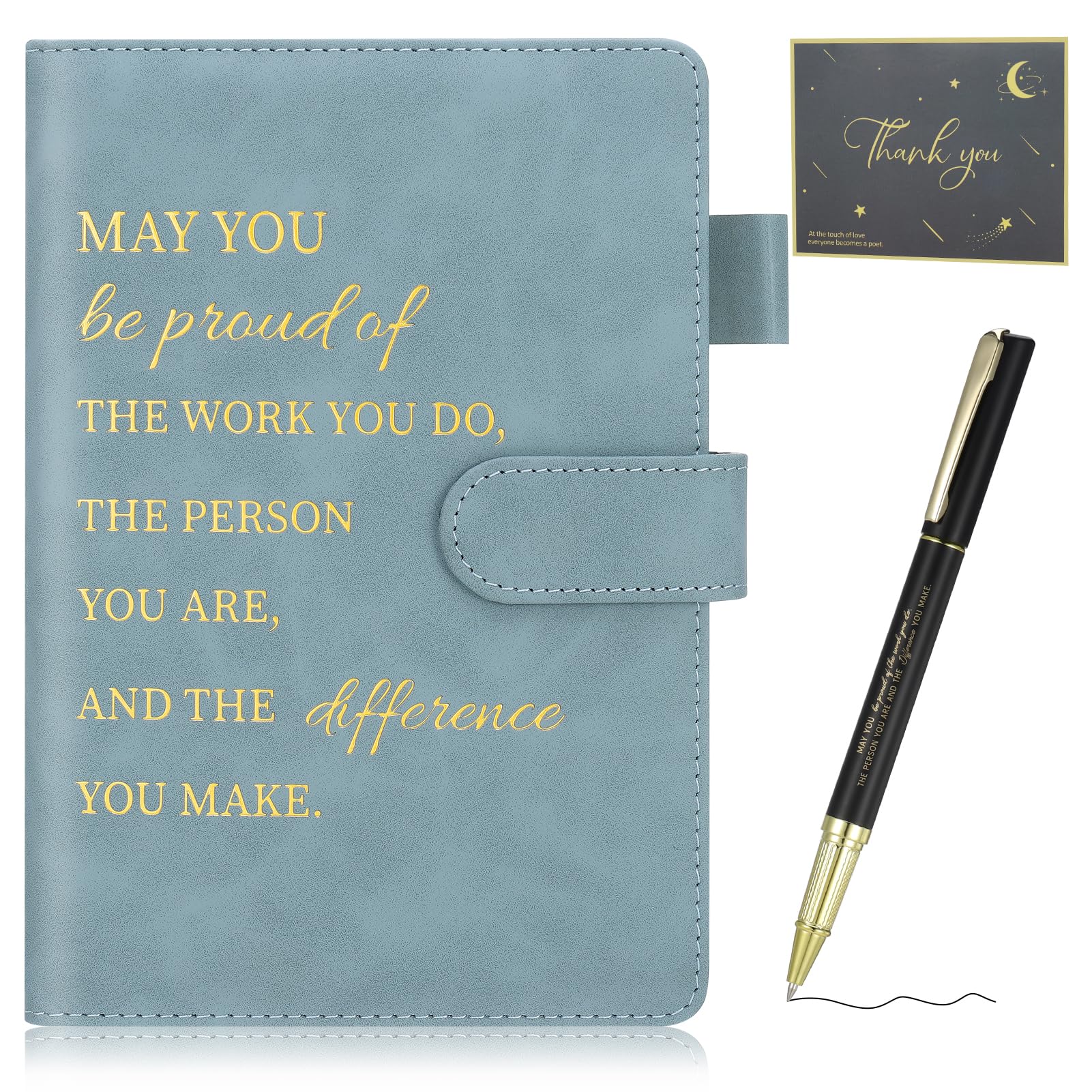 Thank You Gifts Employee Appreciation Gift Inspirational A5 Notebook Pen and Greeting Card Gift Set Friendship Leaving Gifts for Colleagues Women Men Coworker Nurse Teacher Employee (Blue)