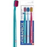 Curaprox CS 5460 Ultra-Soft Toothbrush, Turquoise/Lightblue/Magenta, 3-Pack | Dentist Recommended, Sensitive for Teeth and Gums, Gentle Plaque Removal, Angled Brush Head, Multipack, Swiss Oral Care