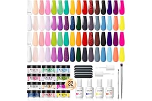 MEFA Dip Powder Nail Kit 32 Colors Spring Summer, Hot Pink Pastel Violet Neon Orange Glitter Shimmery Dipping Powder with Base Top Coat Activator Brush Saver Liquid Set French Nail Art Manicure Salon