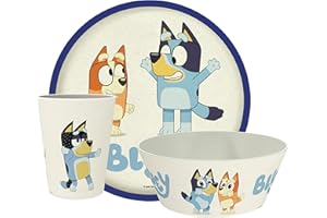 Zak Designs Bluey Kids Dinnerware Set 3 Pieces, Durable and Sustainable Melamine Bamboo Plate, Bowl, and Tumbler are Perfect 