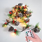 Christmas Garland Lights 6.56FT Holiday Prelit Garlands Pine Cone Red Berry Battery Operated with Remote Garland Wreath Xmas Decor Lights for Outdoor Indoor Christmas Tree Home Frontdoor Decorations