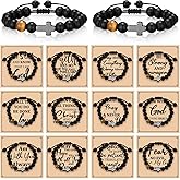 Cunno 12 Set Christian Cross Bracelets Bulk Religious Cross Beaded Bracelet for Women Men 12 Natural Beaded Stuffs Inspirational Cards Envelope Christian Jewelry Faith Gift(Chic Style,Black)