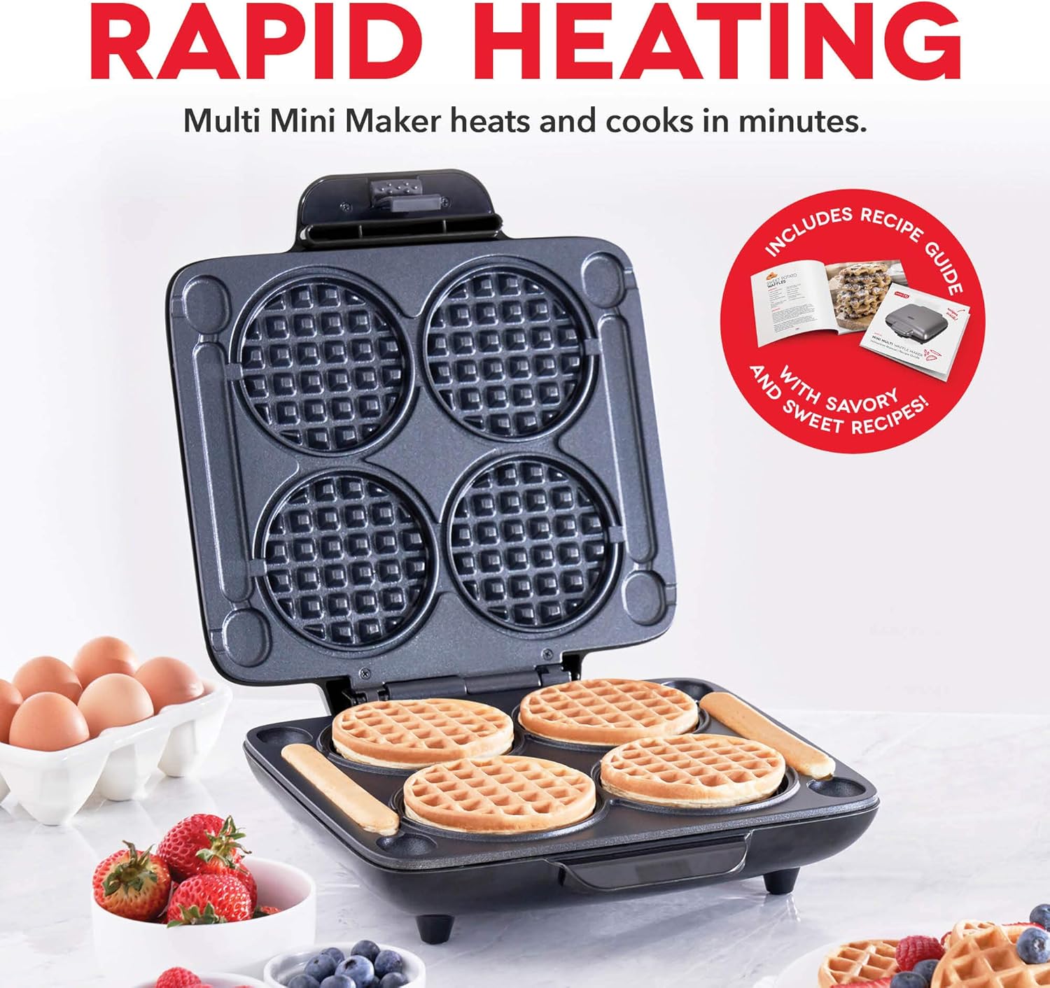 Dash DMMW400GBGT04 Multi Mini Four Waffle Maker: Perfect for Families and Individuals, 4 Inch Dual Non-stick Sides with Quick Release & Easy to Clean, Graphite: Kitchen & Dining