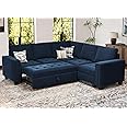 Belffin Modular Sectional Sleeper Sofa with Pull Out Couch Bed Velvet Convertible L Shaped Sectional Couch for Living Room Apartment Blue
