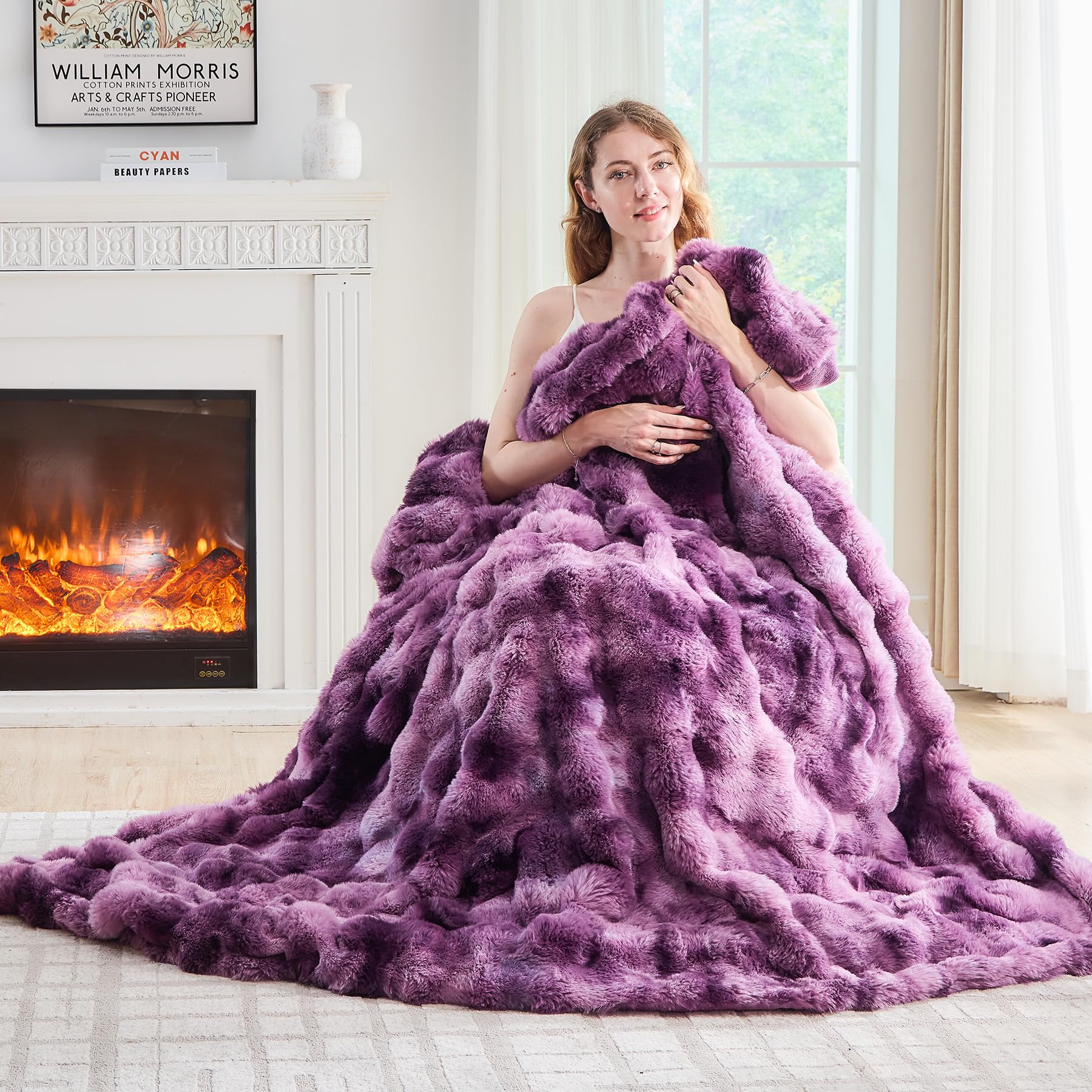 Lotus Karen Faux Fur Throw Blanket Tie-dye Violet - Big Bubble Rabbit Fluff Blanket for Couch Bed Sofa,Softest Fluffy Fuzzy Cozy Blanket,Thick Furry Plush Shaggy Warm Blankets for Women,60x80 Inches Image