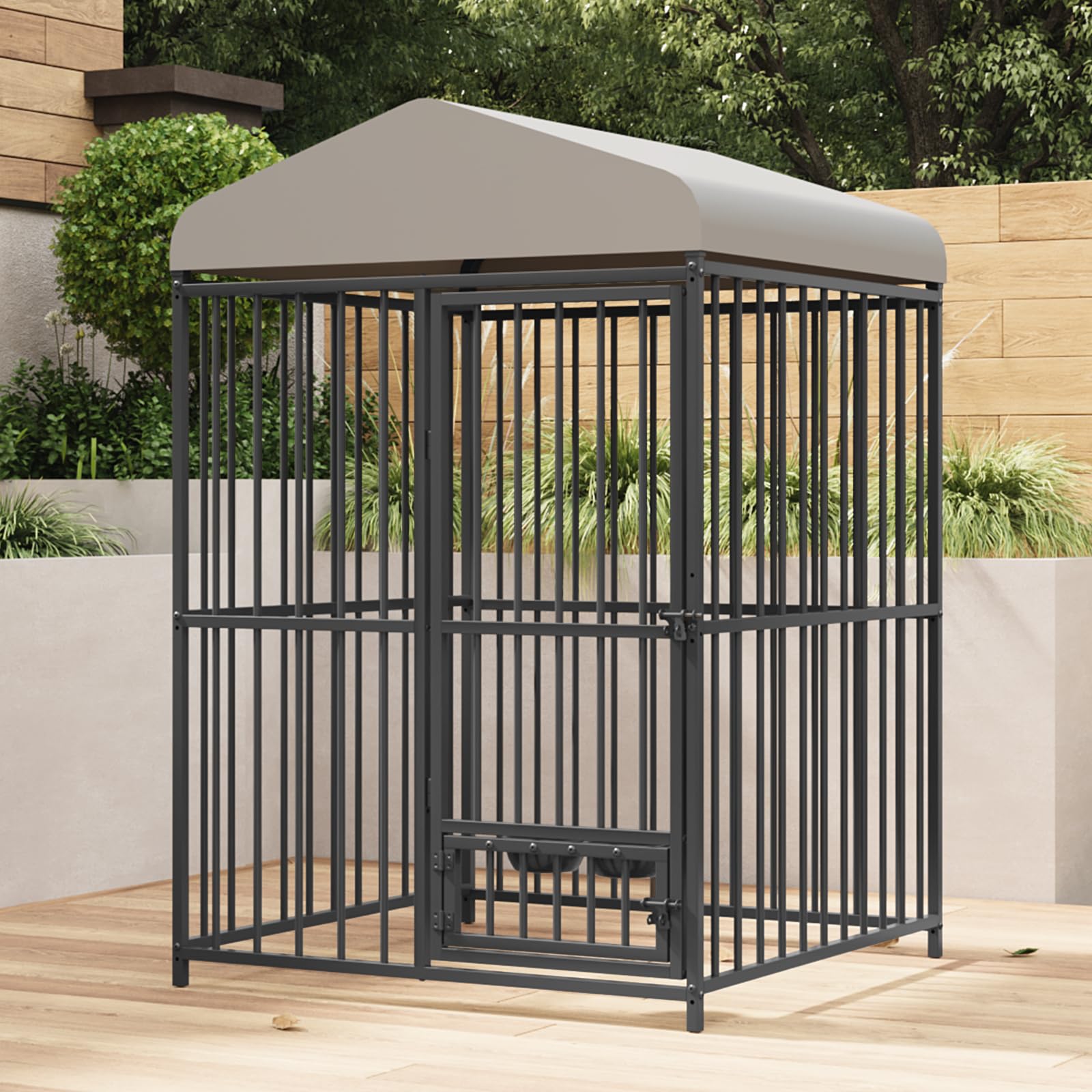 View 1 of ***INCOMPLETE SET/ POSSIBLY BOX 1 OF 2*** Large Outdoor Dog Kennel with Waterproof Cover, Large Dog House with Feeding Doors, Heavy Duty Dog Enclosures for Garden Backyard Courtyard?4×4×6FT?