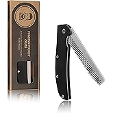 Folding Pocket Comb for Men - Stainless Steel Travel Hair & Beard Styling Tool, Compact 180° Rotating Design, Smooth Rounded Teeth, Portable Grooming Comb