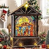 Christmas Snow Globe Lantern Indoor Decor,Christmas Nativity Scenes Manger for Xmas with Music,6H Timer,USB or Battery Operated Lighted Lantern for Christmas Festival Decoration Gifts