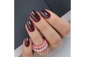 Curvlife Press on Nails Short, Acrylic Square Fake Nails with Wine red Design Full Cover False Christmas Nails Reusable Nail Kit with Nail Glue Adhesive Tabs Glue on Nails